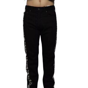 Versace Men's White Printed Denim Jeans Black Baroque Print 2017 Sz 32 Finn Fit